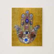 Hamsa Hearts Flowers Opal Art em Dourado