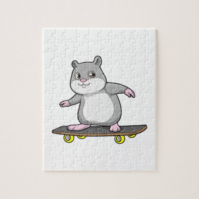 Quebra-cabeça Hamster como Patinador com skate (Vertical)