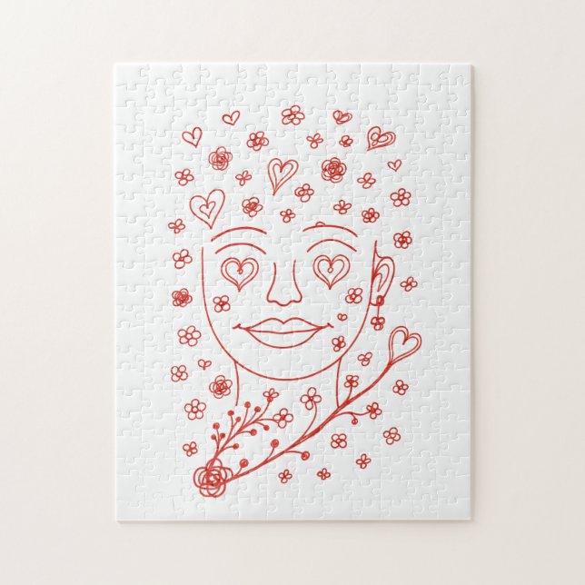 Quebra-cabeça Hand-Drawn Romantic Line Art Face with Hearts and  (Vertical)