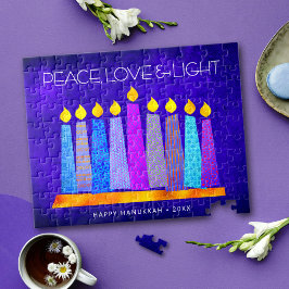 Quebra-cabeça Hanukkah Blue Boho Candle Patterle Peace Love Ligh