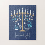 Quebra-cabeça Hanukkah Love & Light Floral Menorah<br><div class="desc">Hanukkah Love & Light Floral Menorah,  quebra-cabeça. Personalize o texto personalizado acima. Você pode encontrar itens de coordenação adicionais na nossa coleção "Floral Hanukkah Menorah e Dreidel".</div>