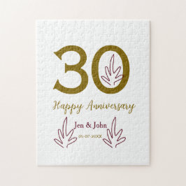 Quebra-cabeça Happy 30th anniversary name date golden red leaf