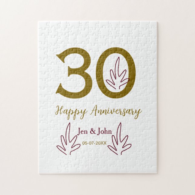 Quebra-cabeça Happy 30th anniversary name date golden red leaf (Vertical)