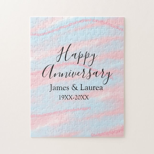 Quebra-cabeça Happy anniversary wedding name date year pastel  (Vertical)