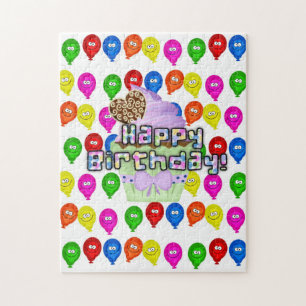 Quebra-cabeça Happy Birthday Colorful Balloons Cupcake