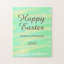 Quebra-cabeça Happy Easter green yellow pastel gray name year 