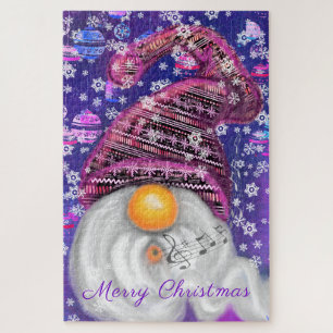 Quebra-cabeça Happy Gnome In Purple Hat Sings A Christmas Song