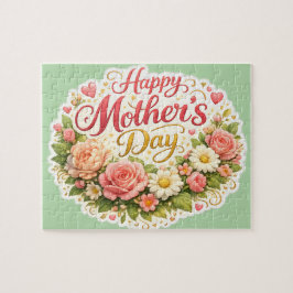 Quebra-cabeça Happy Mother's Day floral wreath, Sage green jigsa