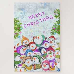 Quebra-cabeça Happy Snowmans Merry Christmas Celebration Fun