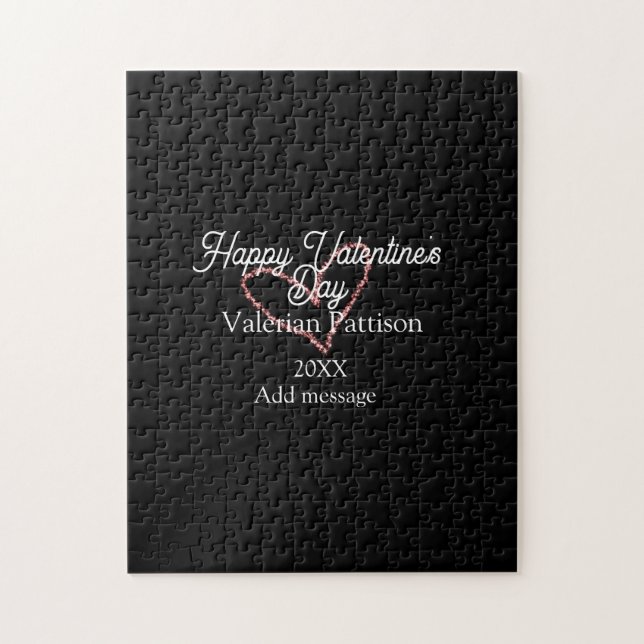 Quebra-cabeça Happy Valentine's day red glitter heart black name (Vertical)
