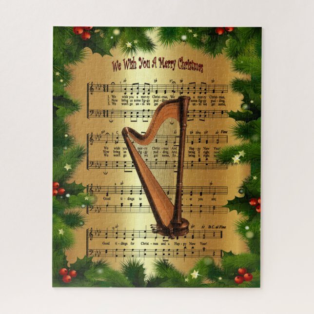 Quebra-cabeça Harp ~ "Desejamos-Lhe Um Feliz Natal" ~ (Vertical)