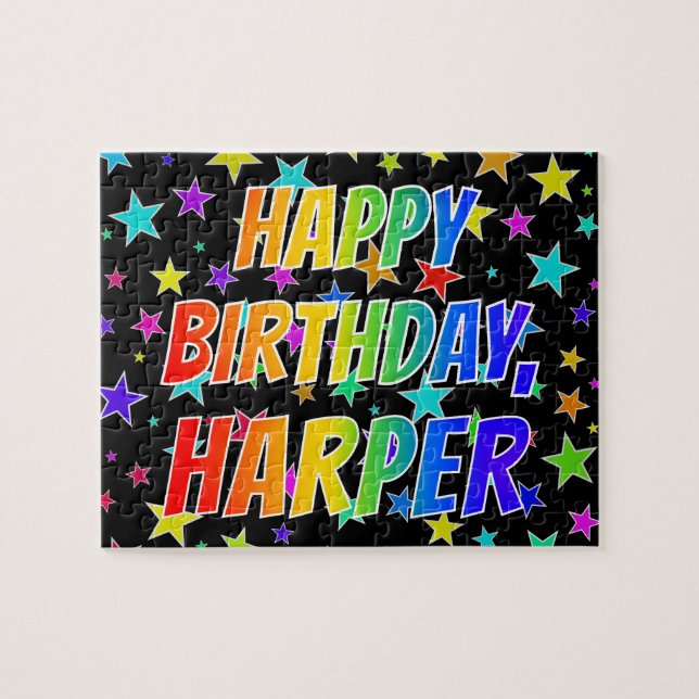 Quebra-cabeça "HARPER" Primeiro Nome, Diversão "FELIZ ANIVERSÁRI (Horizontal)