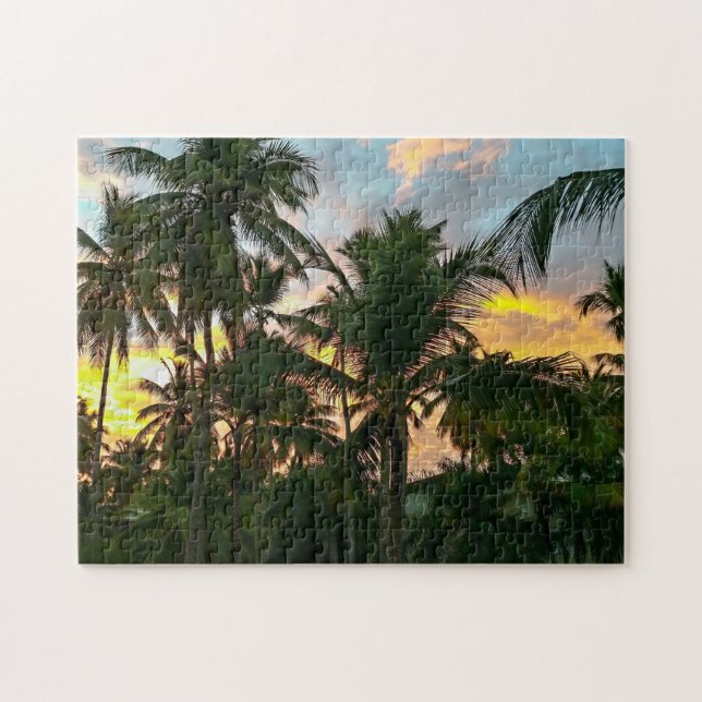 Quebra-cabeça Havaiana Exótica Beach Palm Trees Sunset (Horizontal)