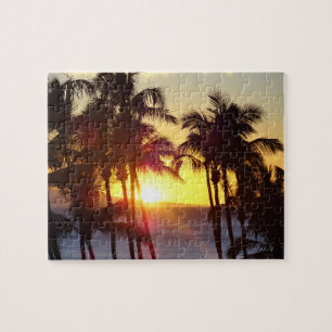 Quebra-cabeça Havaiana Exótica Beach Palm Trees Sunset