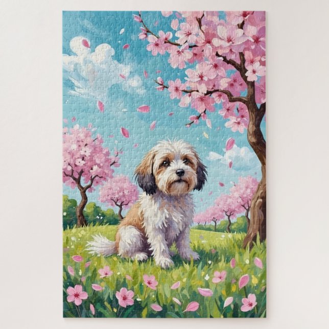 Quebra-cabeça Havanese Spring Cherry Blossom Dog (Vertical)