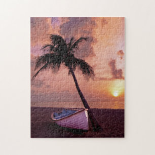 Quebra-cabeça Hawaii Island Viagem Beach Sunset Palm Tree Boat