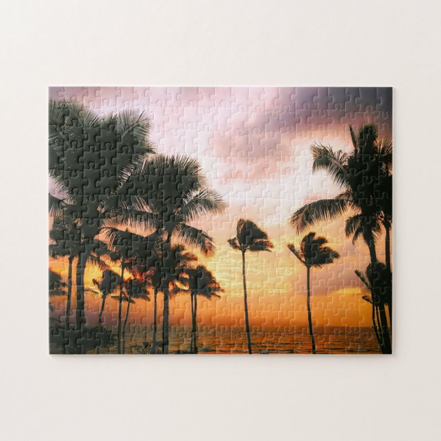 Quebra-cabeça Hawaiian Beach Palm Trees Sunset - Viagem Hawaii (Horizontal)