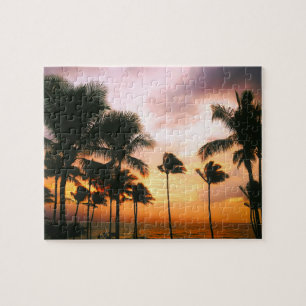 Quebra-cabeça Hawaiian Beach Palm Trees Sunset - Viagem Hawaii