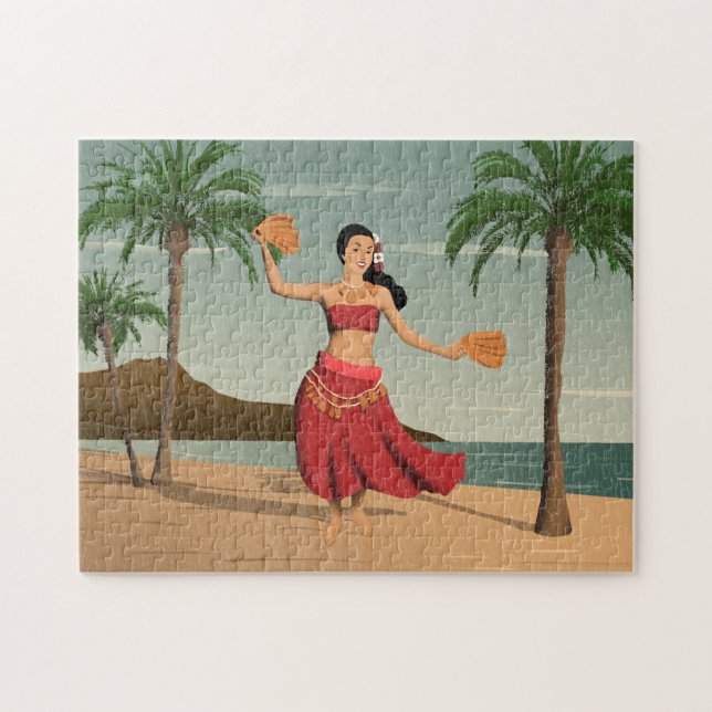 Quebra-cabeça Hawaiian Vintage Hula Girl aflita cartão postal (Horizontal)