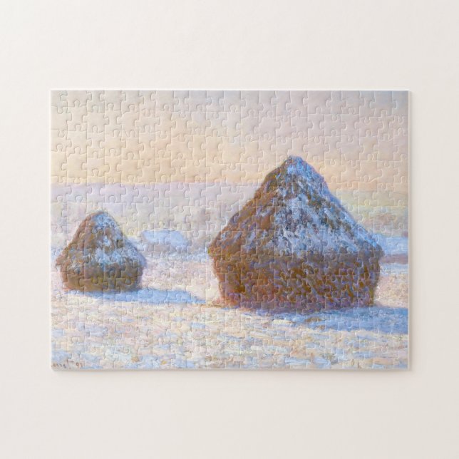 Quebra-cabeça Haystacks Snow Effect Morning Monet Fine Art (Horizontal)
