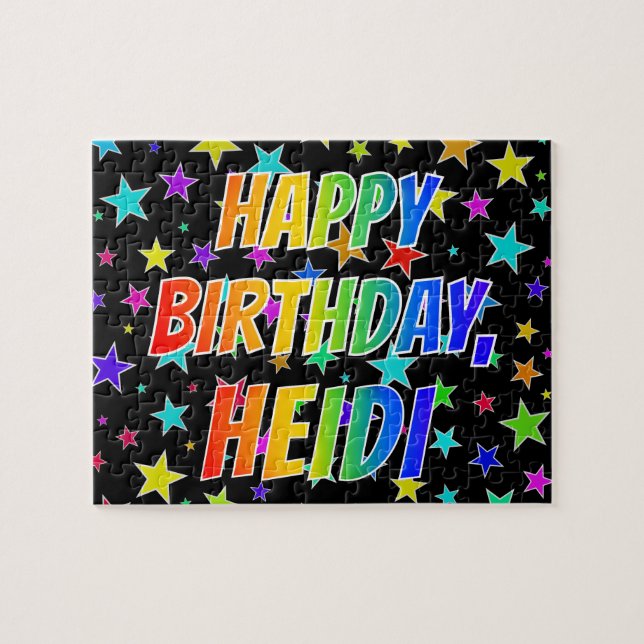 Quebra-cabeça "HEIDI" Primeiro Nome, Diversão "FELIZ ANIVERSÁRIO (Horizontal)