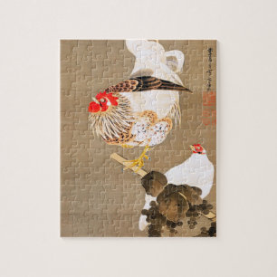 Quebra-cabeça Hen e Rooster com Grapevine por Ito Jakuchu