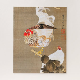 Quebra-cabeça Hen e Rooster com Grapevine por Ito Jakuchu