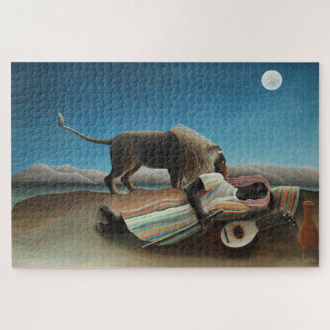 Quebra-cabeça Henri Rousseau Sleeping Gypsy Lion Painting (Horizontal)