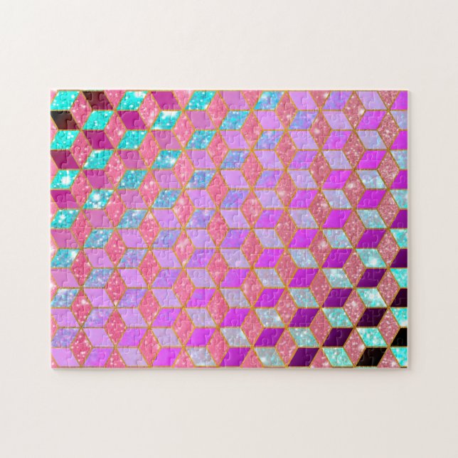 Quebra-cabeça Hexágono Dourado em Forma de Diamante em Pastel (Horizontal)