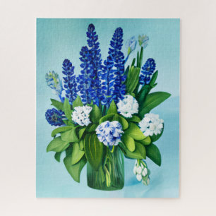 Quebra-cabeça Hiacintas Azuis Cobalto e Hydrangeas