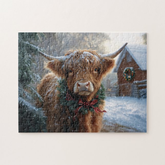 Quebra-cabeça Highland Cow Rustic Barnyard Natal (Horizontal)