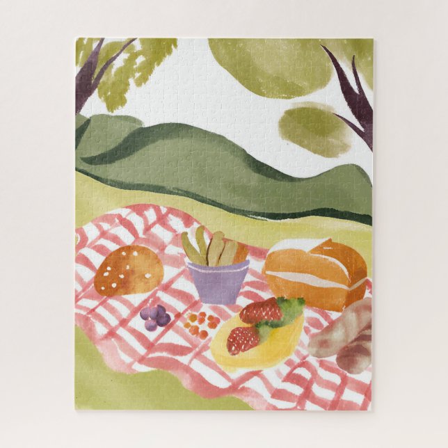 Quebra-cabeça Hillside Picnic | Painted Watercolor Landscape (Vertical)