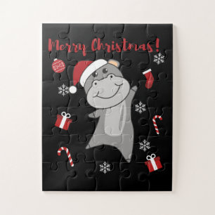 Quebra-cabeça Hippo Feliz Natal Animais de inverno Hippos