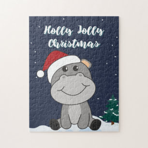 Quebra-cabeça Hippo Feliz Natal Animais de inverno Hippos Jigsee