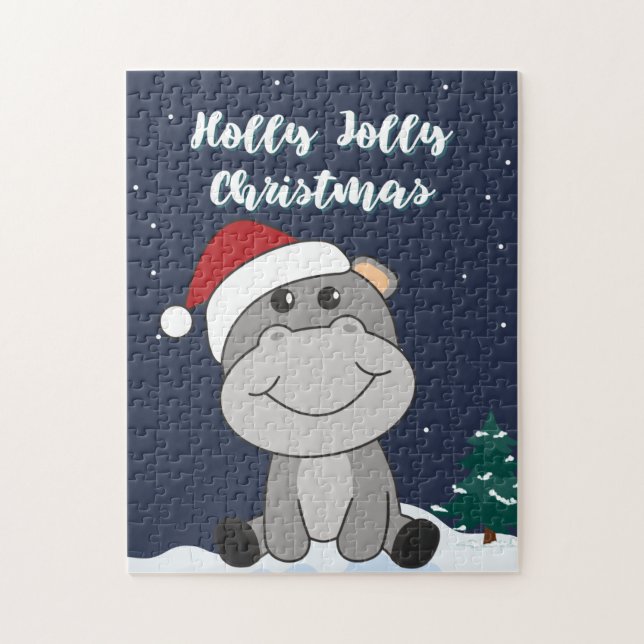 Quebra-cabeça Hippo Feliz Natal Animais de inverno Hippos Jigsee (Vertical)