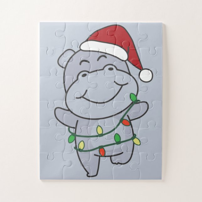 Quebra-cabeça Hippo Natal Animais de inverno Hippos Puzzl (Vertical)