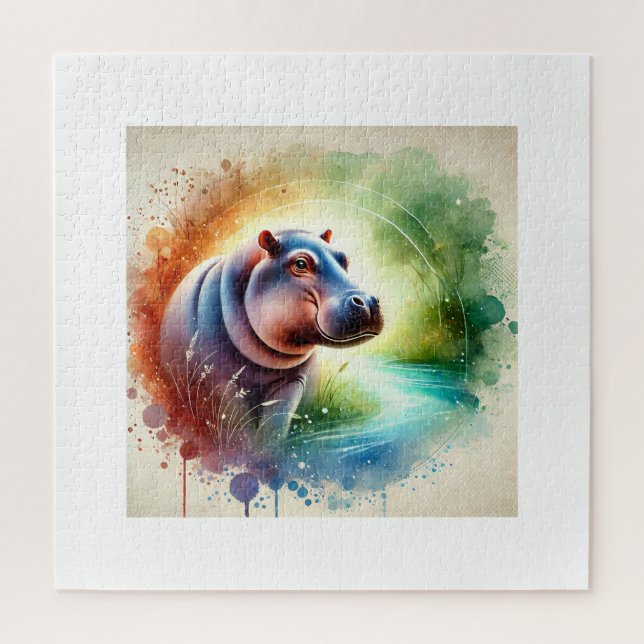 Quebra-cabeça Hippopotamus Harmony 070724AREF126 - Watercolor (Vertical)
