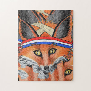 Quebra-cabeça Hipster Red Fox Collage Animal Patriotic Headband