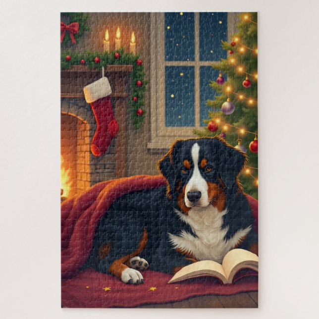 Quebra-cabeça História de Natal ao deitar do Cão de Montanha Ber (Vertical)