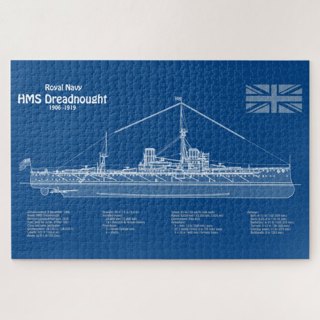 Quebra-cabeça HMS Dreadnled - Entregar ABD de Blueprint (Horizontal)