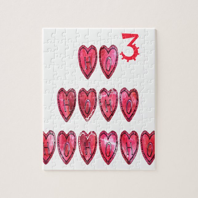 Quebra-cabeça Hohoho! Papais noeis legal corações texto de Natal (Vertical)