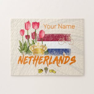 Quebra-cabeça Holanda Vintage Holland Flag e Dutch Tulip