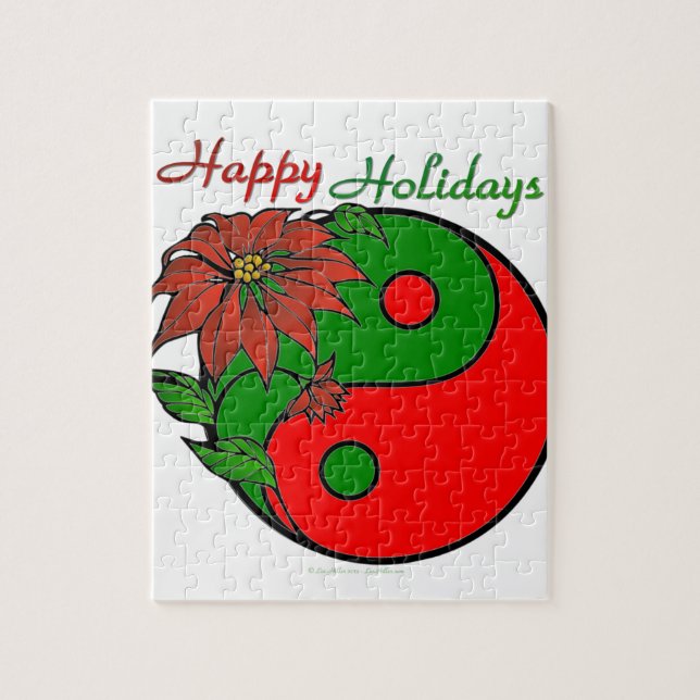Quebra-cabeça Holiday Yin Yang Poinsettia Green Red (Vertical)
