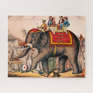 Quebra-cabeça Homens Executando Um Ato De Circo Com Um Elefante.