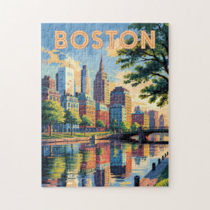 Quebra-cabeça Horizonte de Boston Massachusetts Viagem Arte Vint