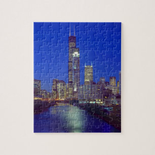 Quebra-cabeça Horizonte de Chicago, Illinois, à noite com Chicag