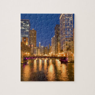 Quebra-cabeça Horizonte de Chicago, Illinois, e Rio Chicago em