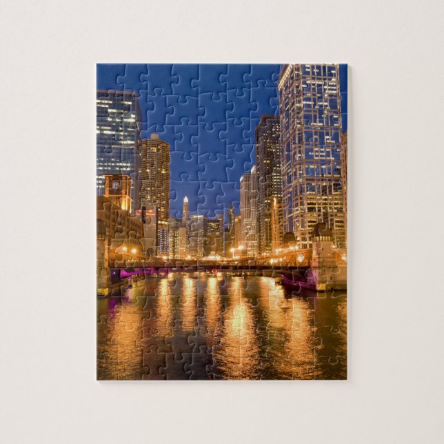 Quebra-cabeça Horizonte de Chicago, Illinois, e Rio Chicago em (Vertical)