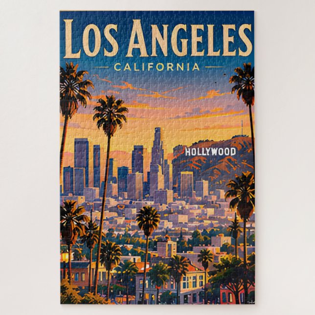 Quebra-cabeça Horizonte de Los Angeles e Hollywood Hills Retro (Vertical)
