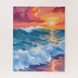 Quebra-cabeça Horizonte de Luz | Ondas do Oceano Pôr do Sol Aqua